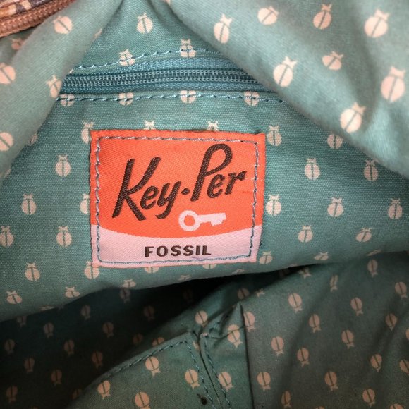 Fossil Key-Per Calypso Brown Grey Orange Cowhide Leather Trim Shoulder Bag Purse - Picture 10 of 12